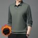2024 New Clothing Men's Fleece-Lined Thickened Two-Piece Collar Knitted Long Sleeve Winter Casual Base Shirt_viptrois.com