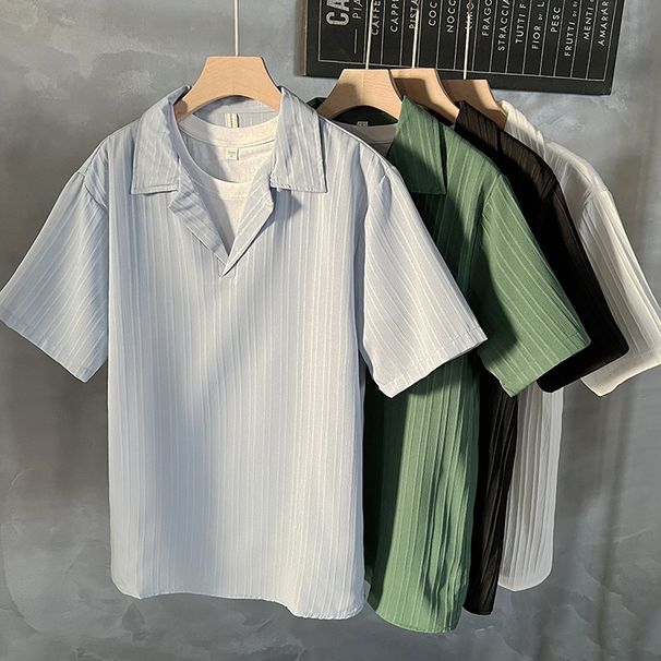 Men's Clothing Mature Style Ice Silk Short Sleeved Polo Shirt Men's Summer Trendy Casual Mid Sleeve T Shirt Trendy Men's Half Sleeved Tops_viptrois.com
