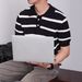 Men's Clothing Knitted Striped Shirt Short Sleeved Business Casual Ice Silk Lapel Half Sleeved Top T Shirt_viptrois.com