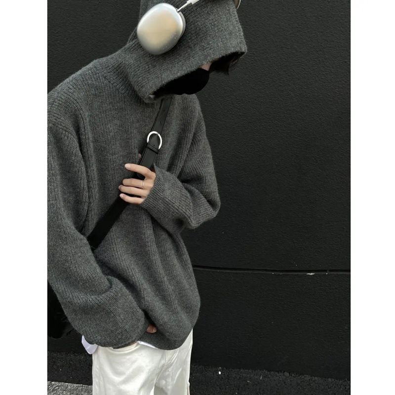 Hooded Sweater Jacket Men's Autumn And Winter Solid Color Knitted Sweater Versatile Sweater_viptrois.com