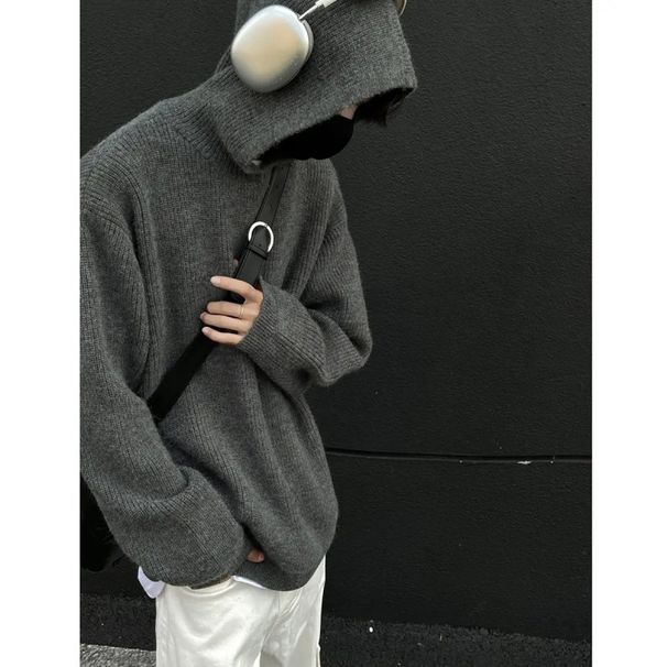 Hooded Sweater Jacket Men's Autumn And Winter Solid Color Knitted Sweater Versatile Sweater_viptrois.com