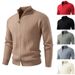 Men's Clothing Trend Cardigan Sweater Korean Style Stand Collar Slim Fit Fashion Solid Color Knit Sweater Stand Collar Slim Fit Casual Cardigan_viptrois.com