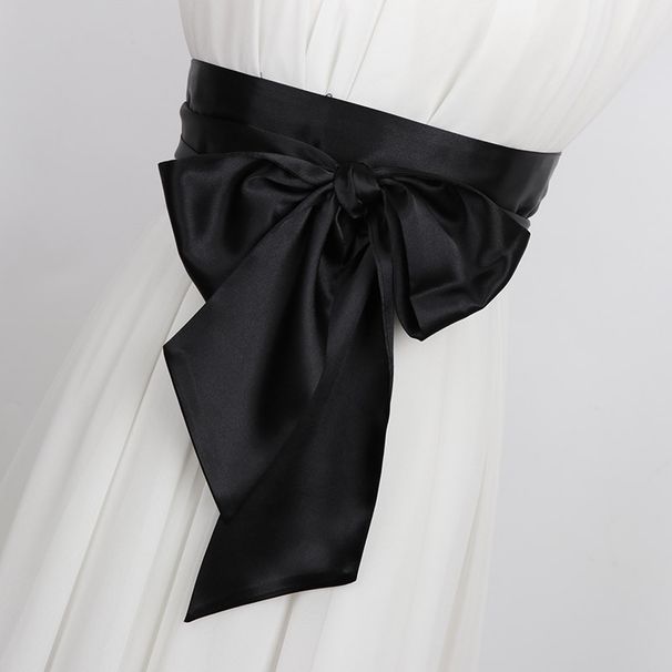 Decorative Versatile High-End Black Two-Way Ribbon Solid Color Long Scarf Belt Women Waist Cincher_viptrois.com