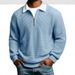 Men's Waffle-Knit Polo Shirt – Long Sleeve Color Block Collar Top, Casual & Stylish For Everyday Wear_viptrois.com