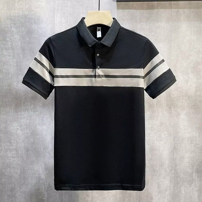 Men's Slim Fit Short Sleeve Polo Shirt Trendy Artistic Summer New Foreign Trade Simple_viptrois.com