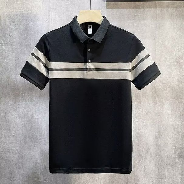 Men's Slim Fit Short Sleeve Polo Shirt Trendy Artistic Summer New Foreign Trade Simple_viptrois.com