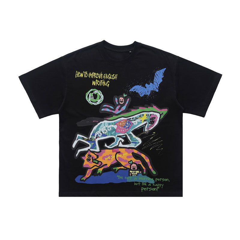 Trendy Brand Hand-painted Playful Graffiti Pony Short-sleeve Design Niche Men's Loose-fitting Couple's T-shirt_viptrois.com