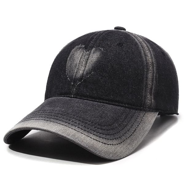 New style men's and women's washed denim heart baseball cap versatile soft top trendy street curved brim face small duckbill cap_viptrois.com