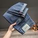 Plus Size Men's Spring/summer Fashion Jeans Men's American Retro Worn Slim Jeans Men's Thin Fat Pants_viptrois.com