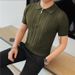 Men's Clothing Half Zip Polo Shirt Knitted Lapel Short Sleeved T Shirt Ice Silk Summer Breathable Tops_viptrois.com