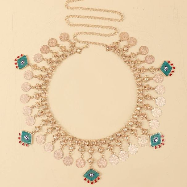 Bohemian Style Waist Chain Vintage Devil's Eye Body Chain Ethnic Style Alloy Coin Tassel Belly Button Chain_viptrois.com