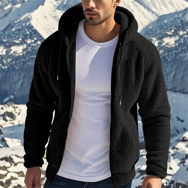 Spring Autumn 2026 European-USA Style Fashion Keep Warm Thick Outerwear Men Pure Color Long Sleeve Loose Zipper Hooded Double-Sided Fleece Jacket_viptrois.com