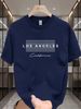 100% Pure Cotton Men's Spring And Autumn Fashion Short Sleeved Los Angeles Graphic Printed Casual Slim Fit Versatile Top_viptrois.com