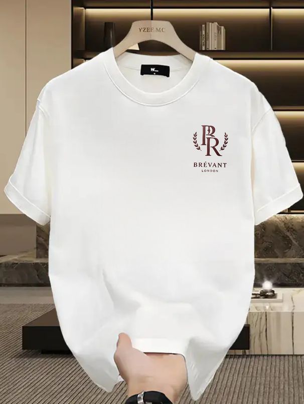 Men's Clothing Men's 100% Cotton Short Sleeve T-Shirt Crown Double B Monogram Logo Trendy Brand Summer High Street Loose Fit Top Versatile Niche Style_viptrois.com