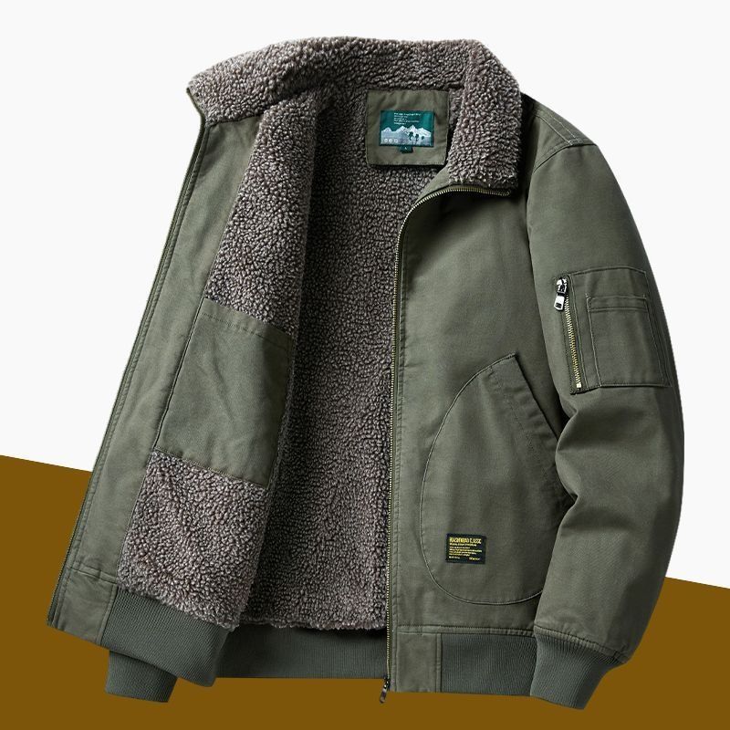 Pulse Thick Loose Jacket For Men, Pilot Uniform, European And American Style, Winter Casual Fleece-Lined Lamb Wool Cotton_viptrois.com