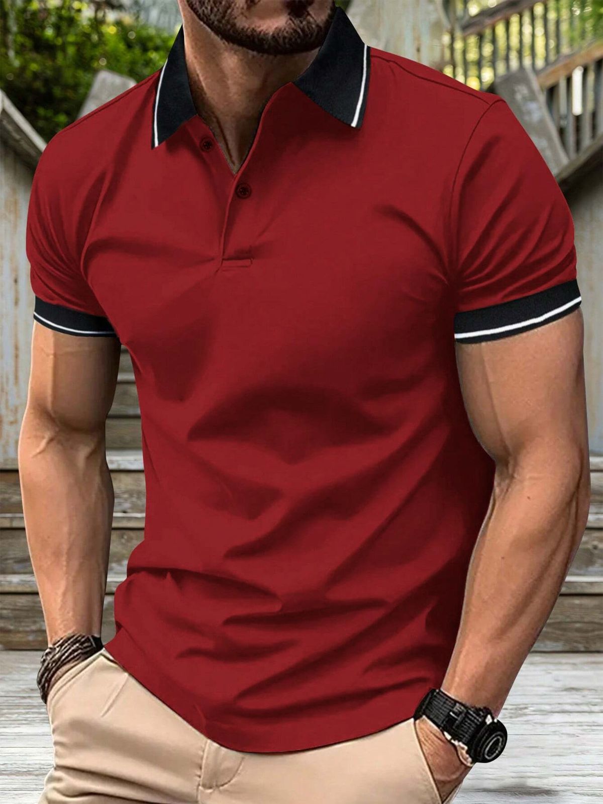 Men's Clothing Men's T Shirt Casual Button Short Sleeved Jacquard Collar Polo Shirt Business Lapel Shirt_viptrois.com