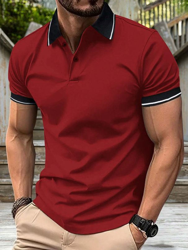 Men's Clothing Men's T Shirt Casual Button Short Sleeved Jacquard Collar Polo Shirt Business Lapel Shirt_viptrois.com