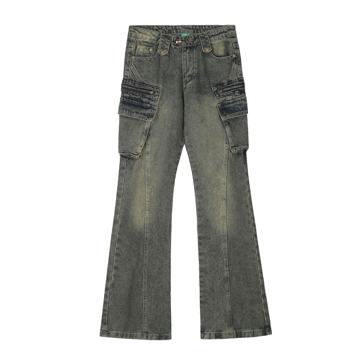 Men's Clothing High Street Distressed Jeans For Men And Women Retro Zipper Multi Pocket Design Straight Leg Flared Couple Floor Length Trousers_viptrois.com