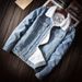 Trendy Men's Light Washed Denim Jacket With Fleece Lining, Slim Fit Winter Coat, Casual Streetwear For Youth_viptrois.com
