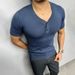 Light Mature Style Summer Short Sleeved Men's Henry V Neck Button Knitted Solid Color Breathable Fashion Casual Non Iron Regular T Shirt_viptrois.com