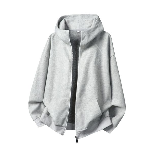 Monochrome Man- Color-Block Zipper Woolen Hooded Sweatshirt Autumn American Retro Loose Couple Heavy Thick Jacket Coat_viptrois.com