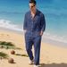 New Linen Autumn Men's Suit - Beach Casual Loose Collar Shirt, Long Sleeves, Long Pants Set For Men_viptrois.com