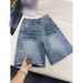 Men's Clothing Ripped Denim Shorts Style Straight Leg Summer Trendy Washed Retro Lightning Bolt Pattern Four Or Five Point Pants_viptrois.com