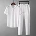 Men's Clothing Fashion Brand Ice Silk Pleated Casual Sports Suit Men's Summer Thin Short Sleeved Large Size Straight Pants Sports Two Piece Suit_viptrois.com
