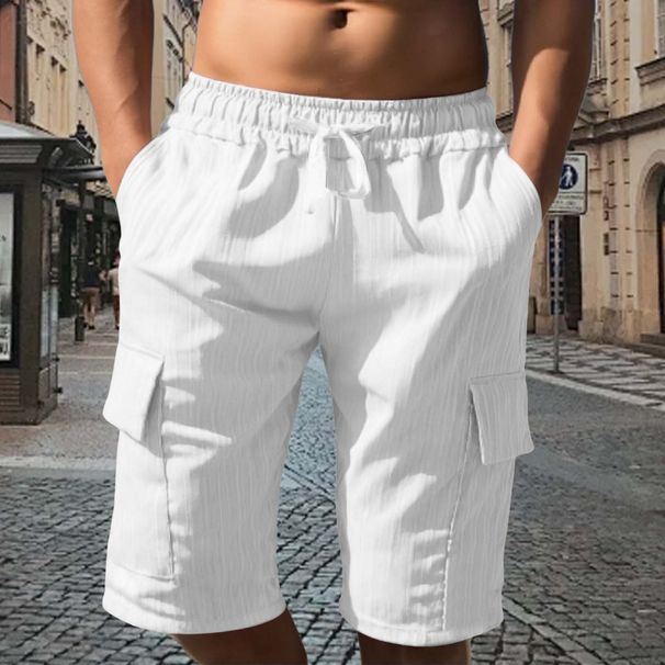 Cross-Border European And American New Summer Multi-Pocket Cargo Shorts Sports Casual Solid Color Loose Men's Pants_viptrois.com