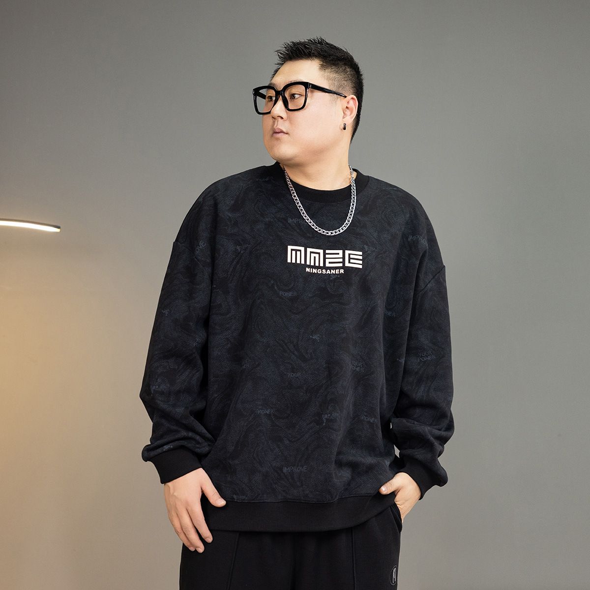 Dark Pattern Camouflage Hoodie For Men In Spring Autumn, Fat And Plus Size Round Neck Loose Top Pc330411_viptrois.com