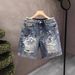 Men's Clothing Painted Graffiti Denim Shorts Men's Heavyweight Trend Handsome Scratched Hole Washed Shorts Men_viptrois.com