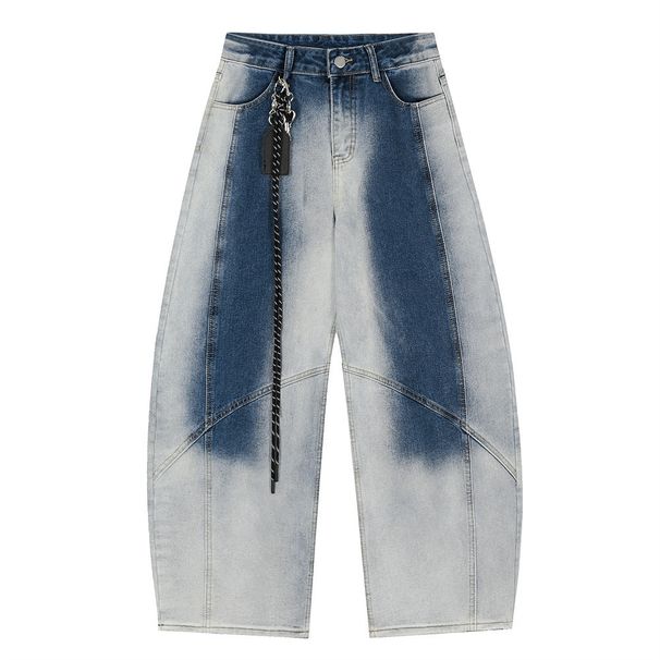 Gradient Color Washed Decorative Jeans Scimitar Pants Men's American Style Loose Lazy Relaxed Wide-Leg Trousers_viptrois.com
