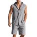 Men's Clothing Men's Linen Summer Two Piece Set Loose Casual Simple Hooded Sleeveless Shirt And Shorts Suit_viptrois.com