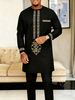 Men's 2-Piece Suit – Elegant Embroidered Black Shirt & Trousers Set (S-XXL) – Versatile Ethnic Style For Business & Casual Wear_viptrois.com