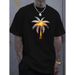 1pc Camiseta Algodón Casual Verano Hombres Con Estampado Cocotero Al Atardecer, Cuello Redondo, Manga Corta, Ligera_viptrois.com