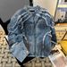 Embossed Rough Edge Shoulder Padded Denim Jacket Men's Spring And Autumn Retro European And American Popular Ruffian Handsome Top Stand-up Collar Tren_viptrois.com