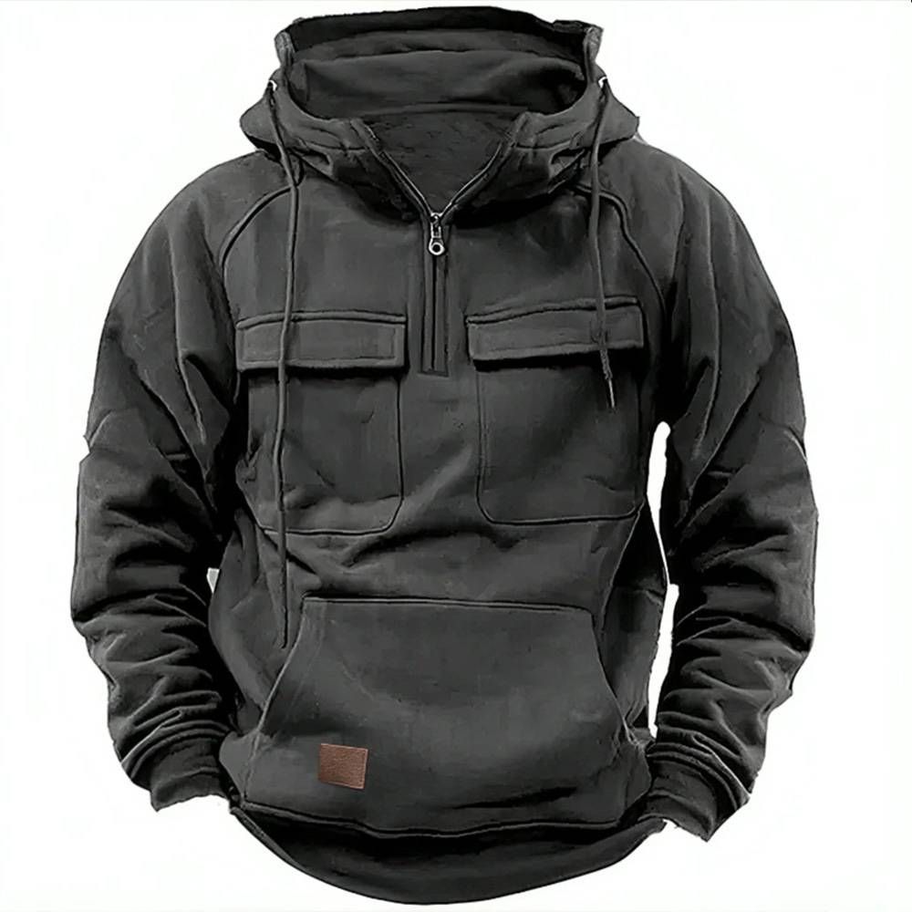 Men's Autumn And Winter Hooded Youth Hoodie, Men's Workwear Solid Color Casual Hoodie Jacket_viptrois.com