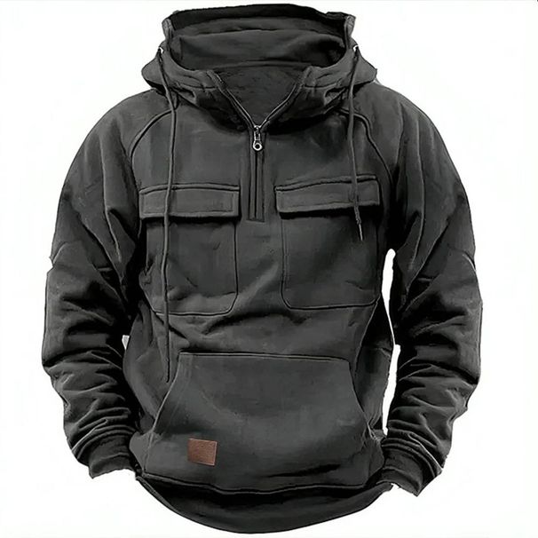 Men's Autumn And Winter Hooded Youth Hoodie, Men's Workwear Solid Color Casual Hoodie Jacket_viptrois.com
