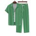 Men's Casual Short Sleeve Shirt Set, Striped Button-Down Shirt With Collar, Trendy Green Outfit For Street Style_viptrois.com