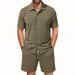 Men's Summer Short Sleeved Shirt And Casual Shorts Two Piece Set Cross Border American Style_viptrois.com