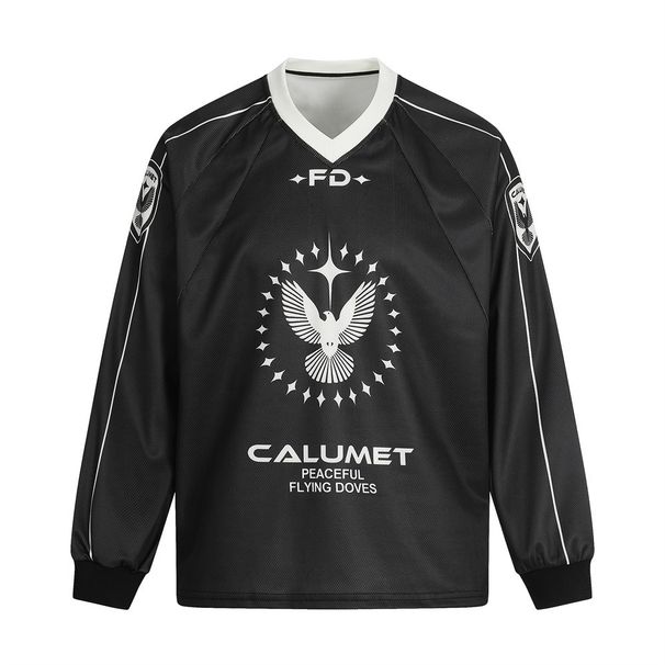 Spring And Autumn Men's Sports Loose V-Neck Jersey Trendy Brand Vibe Letter Print Long Sleeve T-Shirt Casual Top_viptrois.com