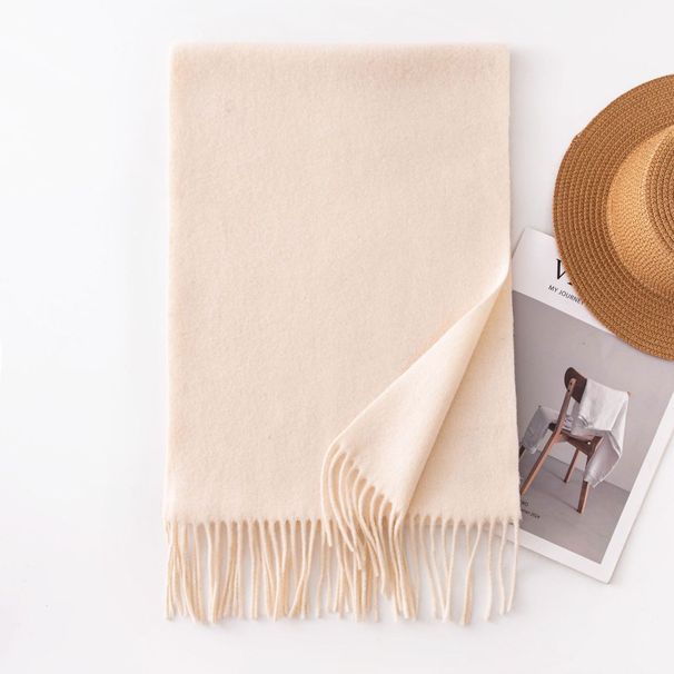 Japanese And Korean Style Wool Blend Tassel Unisex Versatile Solid Color Fashion Commuting Warm Neck Scarf Shawl_viptrois.com
