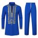 2024 New Men's Ethnic Style Robe Hot Stamped Printing Casual Pants Stand up Neck Set_viptrois.com