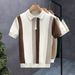 Men's Clothing Shirt Lapel Short Sleeved Knitted Sweater For Men Half Zipper Color Matching British Business Slim_viptrois.com