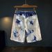 Men's Clothing Denim Shorts Men's Summer Thin Loose Snowflake Color Camouflage Blue Shorts Tie Washed And Worn Elastic Shorts_viptrois.com