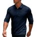 Men's Slim-Fit Long Sleeve Polo Shirt – Breathable Striped Casual Top (Khaki, Army Green, Black, XS-3XL)_viptrois.com
