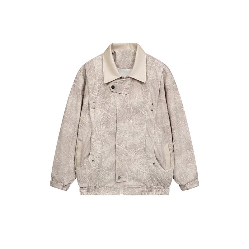 Men's Clothing Corduroy Retro Pu Leather Lapel Jacket For Men And Women Street Vintage Loose Casual Contrast Color Couple Jacket_viptrois.com
