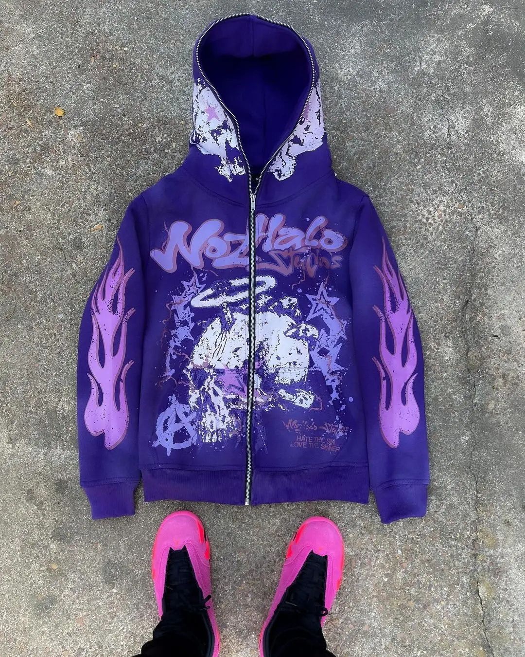 Y2k Retro Streetwear Hoodie With 3d Cartoon Print, Zip-up Oversized Pullover For Hip-hop & Dark Aesthetic Fashion_viptrois.com