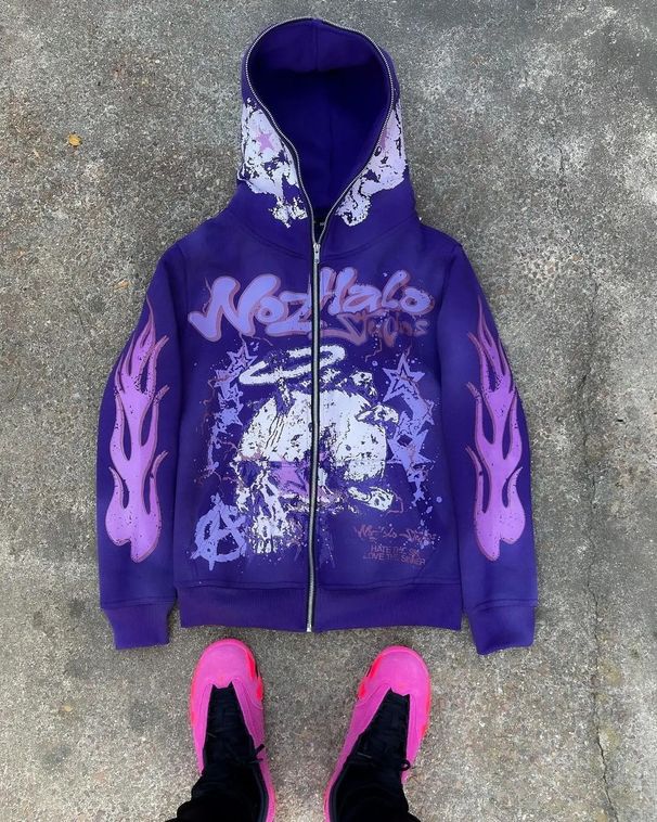 Y2k Retro Streetwear Hoodie With 3d Cartoon Print, Zip-up Oversized Pullover For Hip-hop & Dark Aesthetic Fashion_viptrois.com