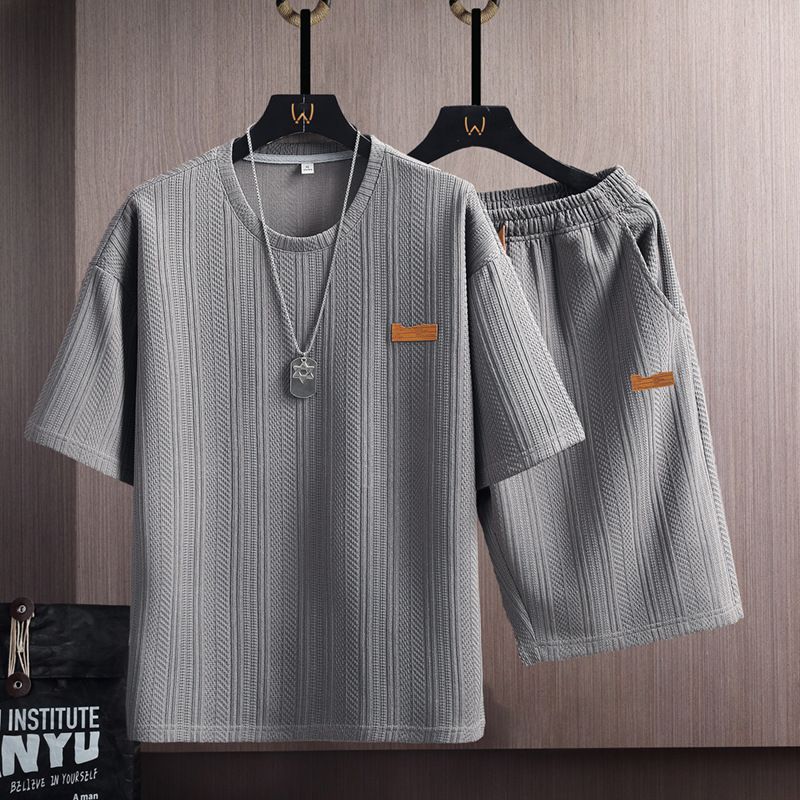 Men's Clothing Summer Short Sleeved Suit For Male Students Trendy Handsome Casual T Shirt Korean Style Trendy Brand Printed Sports Suit Trendy_viptrois.com